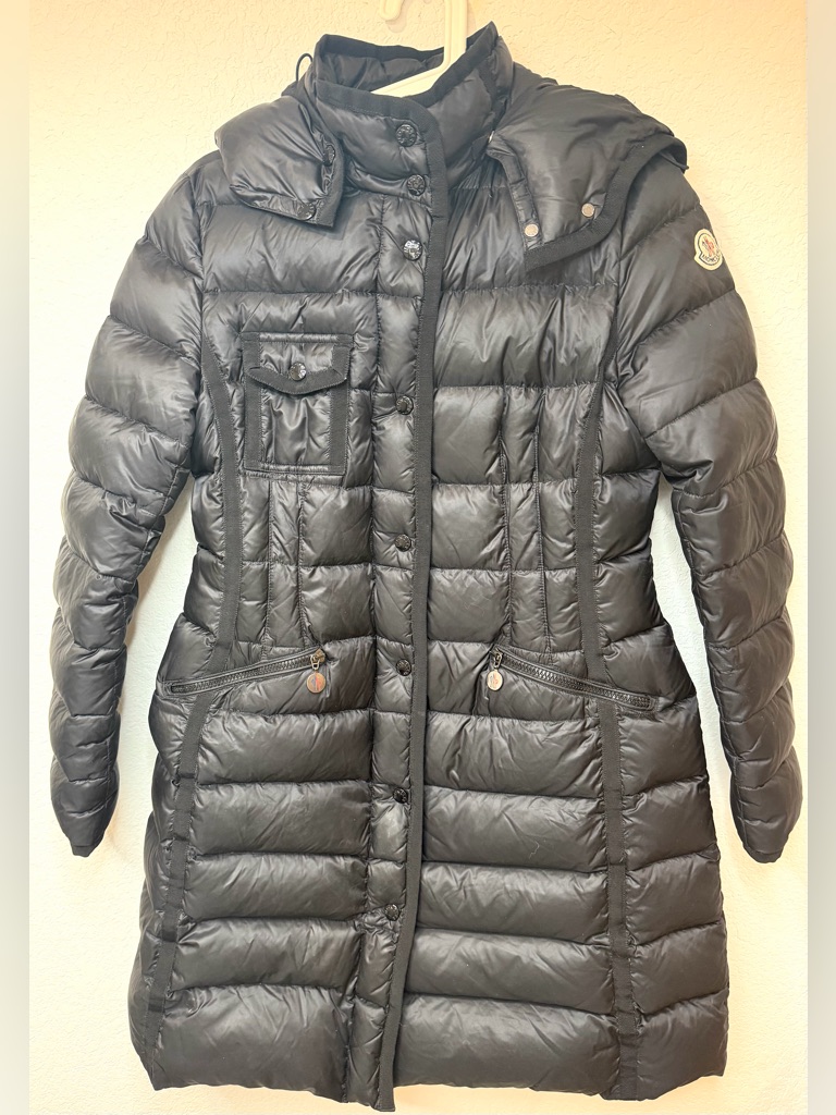 Moncler Hermine Giubbotto Long Down Womens Winter Puffer Jacket Black Sz 3 Auth